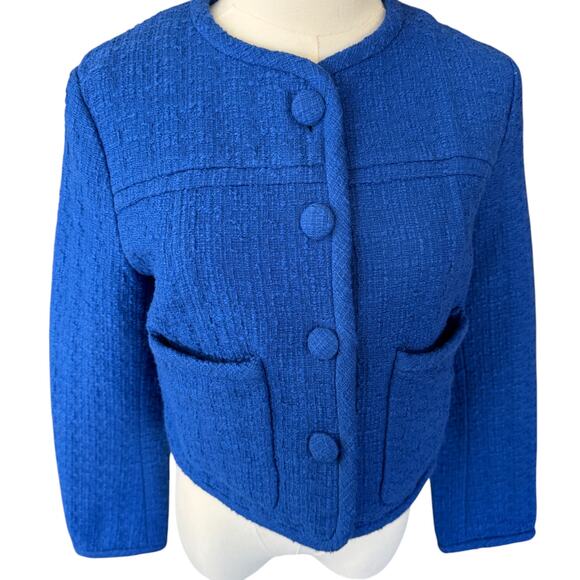 Proenza Schouler White Label Cropped Tweed Blazer Royal Blue Size 4 NWOT - Picture 6 of 11